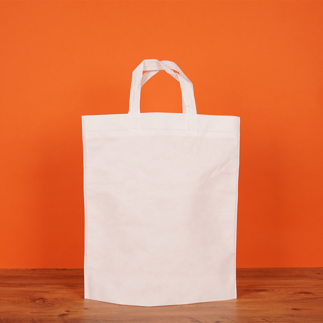 35*40*10 Alt Körüklü Baskılı Tela Bez Çanta (Beyaz)