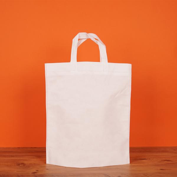 35*40*10 Alt Körüklü Baskılı Tela Bez Çanta (Beyaz)