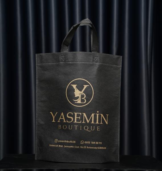 35*40*10 Alt Körüklü Baskılı Tela Bez Çanta (Siyah)
