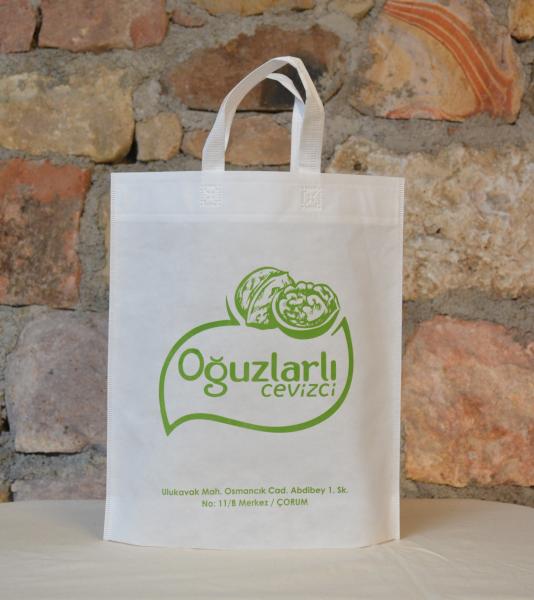 35*40*10 Alt Körüklü Baskılı Tela Bez Çanta (Beyaz)