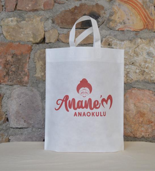 35*40*10 Alt Körüklü Baskılı Tela Bez Çanta (Beyaz)